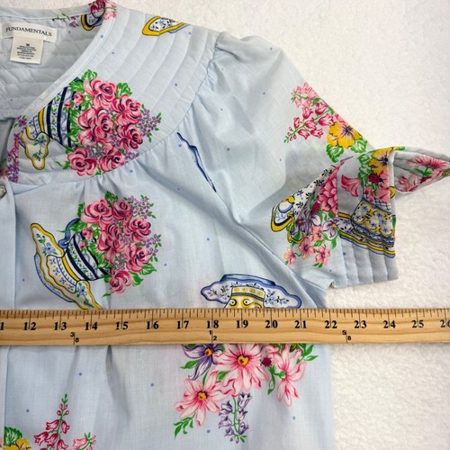 VTG Fundamentals House Coat Dress Robe Tea Cup Floral Granny Cottage Blue Size M - Picture 10 of 11