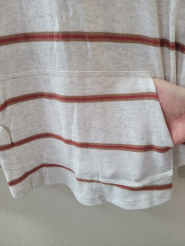 New MARKET & SPRUCE L Ivory Multi Stripe Soft Pocket Hooded Shirt Women - Picture 4 of 12