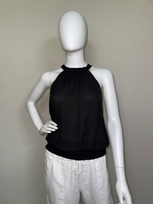 KRISA: NWT, Smock Hem Halter Top, Size - S, Color - Black, MSRP - $110