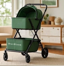 BravBloom Stroller No-Zip for Cats/Dogs, Zipperless Entry,One-Hand Fold