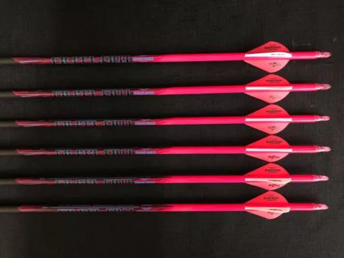 Black Eagle Outlaw Pink Crested Fletched 400 Arrows 1/2dz BRAND NEW