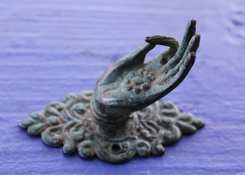 Manopola manico Buddha Abhaya Mudra gancio Verdigris bronzo set arte balinese vintage - Foto 9 di 9