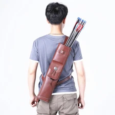 Archery Pure Cowhide Arrow Quiver Traditional Handmade Shoulder Bag Holder Brown
