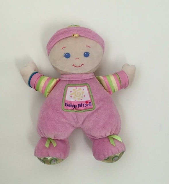 Fisher Price Brilliant Basics Babys 1st Doll Pink Plush Satin Rattle Baby Toy eBay