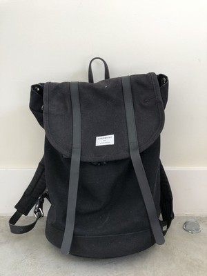 Sandqvist Stig Large Black Canvas and Leather Backpack