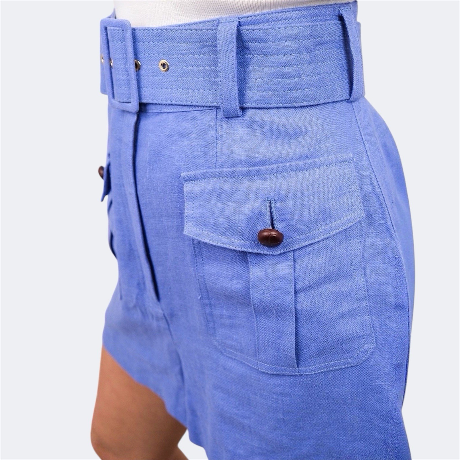 Zimmermann Corsage Belted Linen Shorts 1 / AU 10 / US 6 Blue Pockets Euro Summer image 3