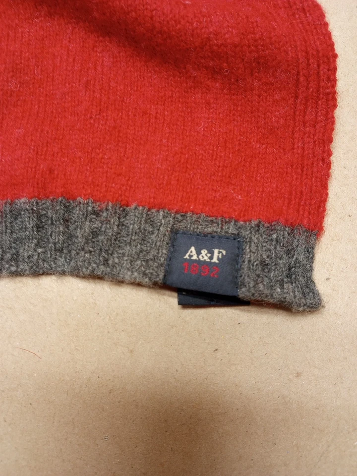 Abercrombie & Fitch винтажный шерсти 100% ягненка шерсти шарф твердый красный с серым узором - Изображение 3 из 4