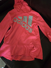 adidas Climalite Pink Fleece Pullover Hoodie Logo Women's S Long Sleeve