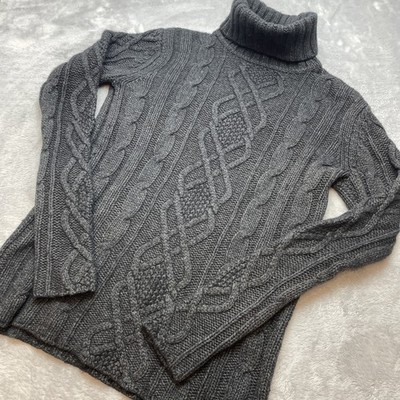 Eddie Bauer Womens Cable Knit Sweater S Charcoal Wool Blend Turtleneck Academia