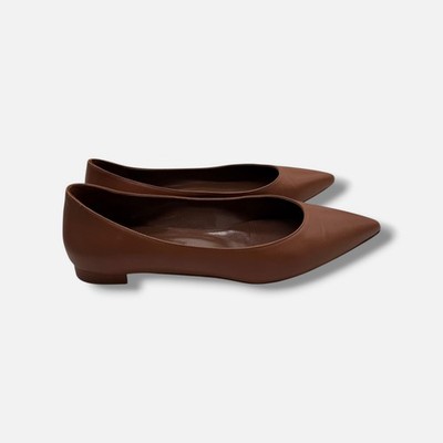 Manolo Blahnik Women's Brown Kietta Leather Point-Toe Flats Size 40.5
