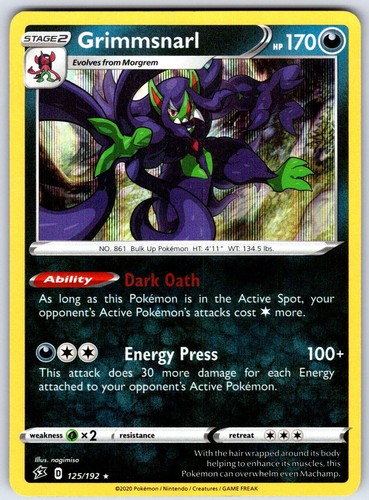 Grimmsnarl 125/192 Holo Rare Rebel Clash Pokemon Lightly Played