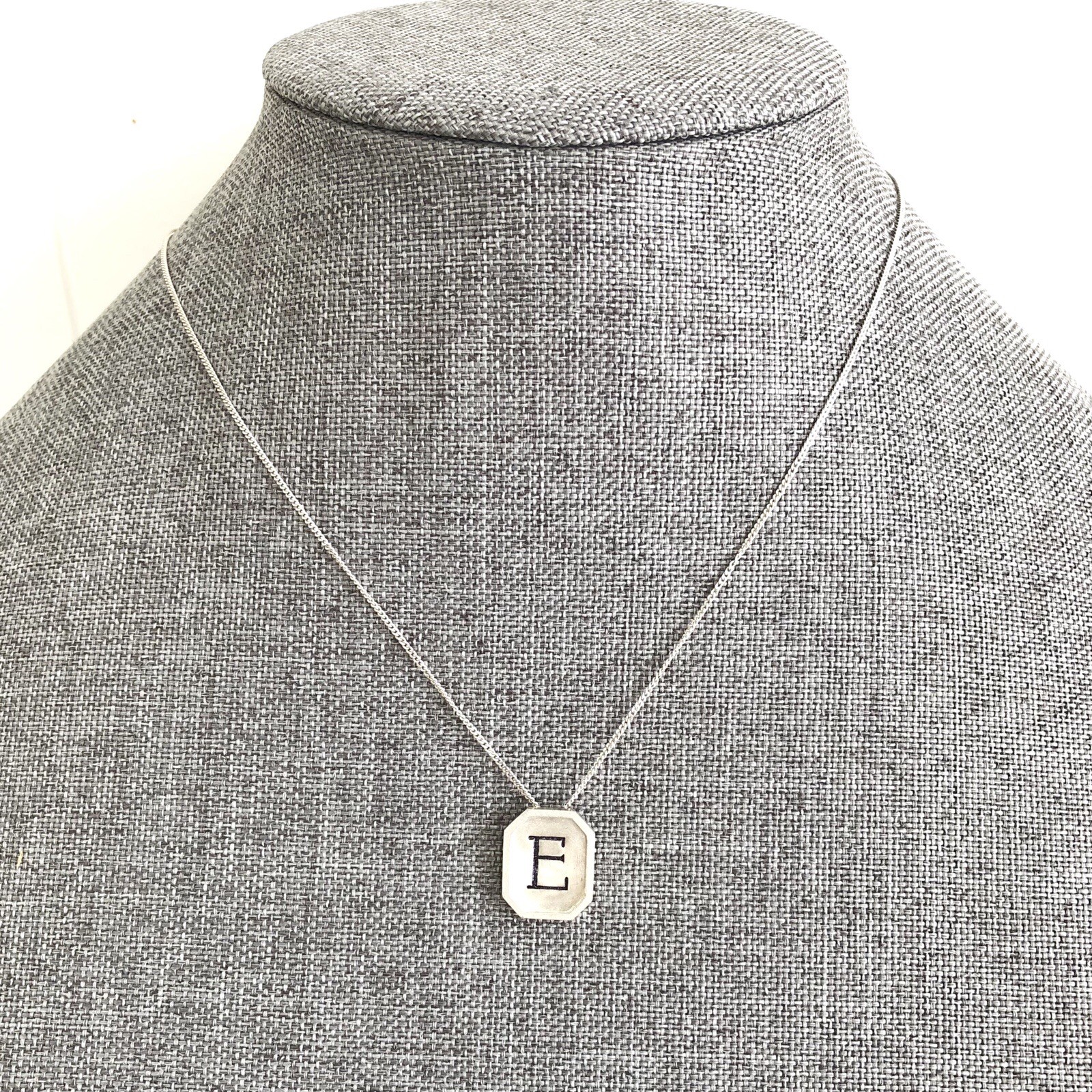 Sterling Silver Initial E Pendant Necklace, Daint… - image 1