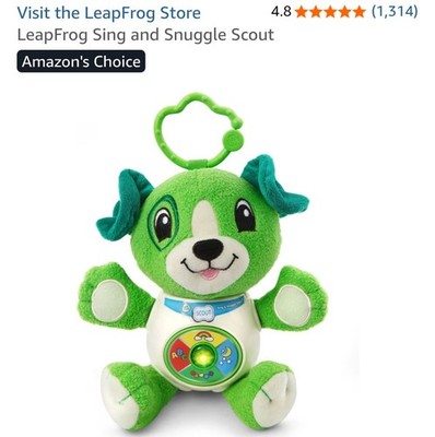 LEAP FROG Sing & Snuggle Scout Dog Plush Green Stroller Toy 