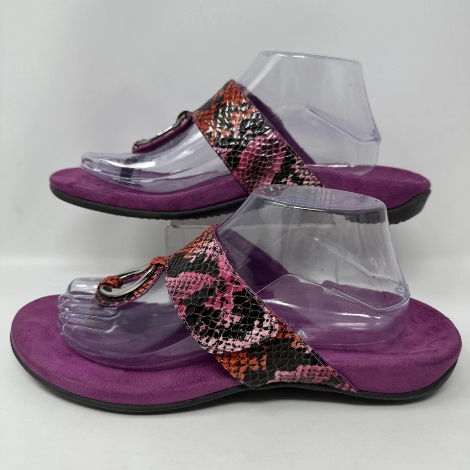 Vionic Sandals Womens Size 10 Purple Jessica Orthaheel Snake Print Ring Toe - Image 2 of 4