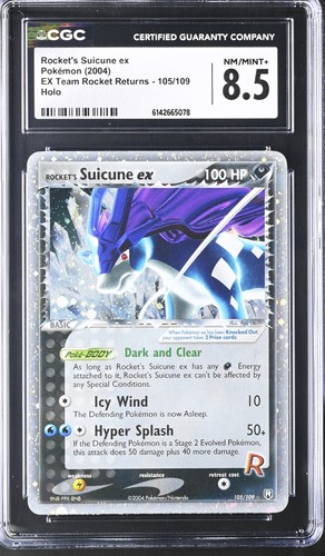 CGC 8.5 Rocket's Suicune EX 105/109 EX Team Rocket Returns Holo Pokemon Card