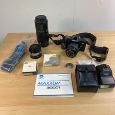 Minolta Maxxum 3000i 35mm Film Camera Bundle w/ 3 Lenses, Flash, Filters