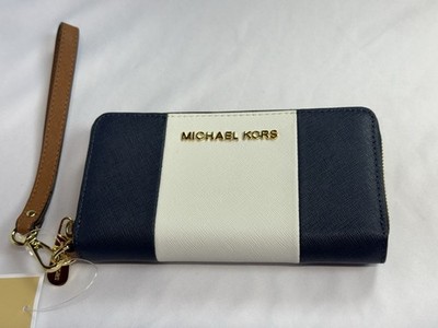 MICHAEL KORS JS Center Stripe LG Leather Coin Multi-Function Navy White Luggage