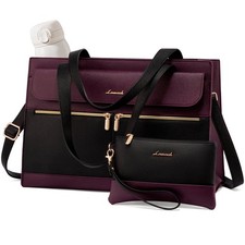LOVEVOOK Laptop Bag for Women 15.6 Inch Tote Work Professional Leather Computer