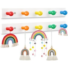 2 PCS Rainbow Kids Coat Rack, Wall Mount Wooden Hooks, Towels, Backpacks