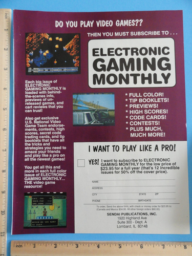 ELECTRONIC GAMING MONTHLY MAGAZINE SUBSCRIPTION VINTAGE PRINT AD 8.5"X 11" 1991 - Picture 2 of 5