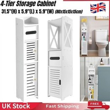 Wooden White Free Standing Toilet Paper Roll Holder Bathroom Storage Cabinet UK