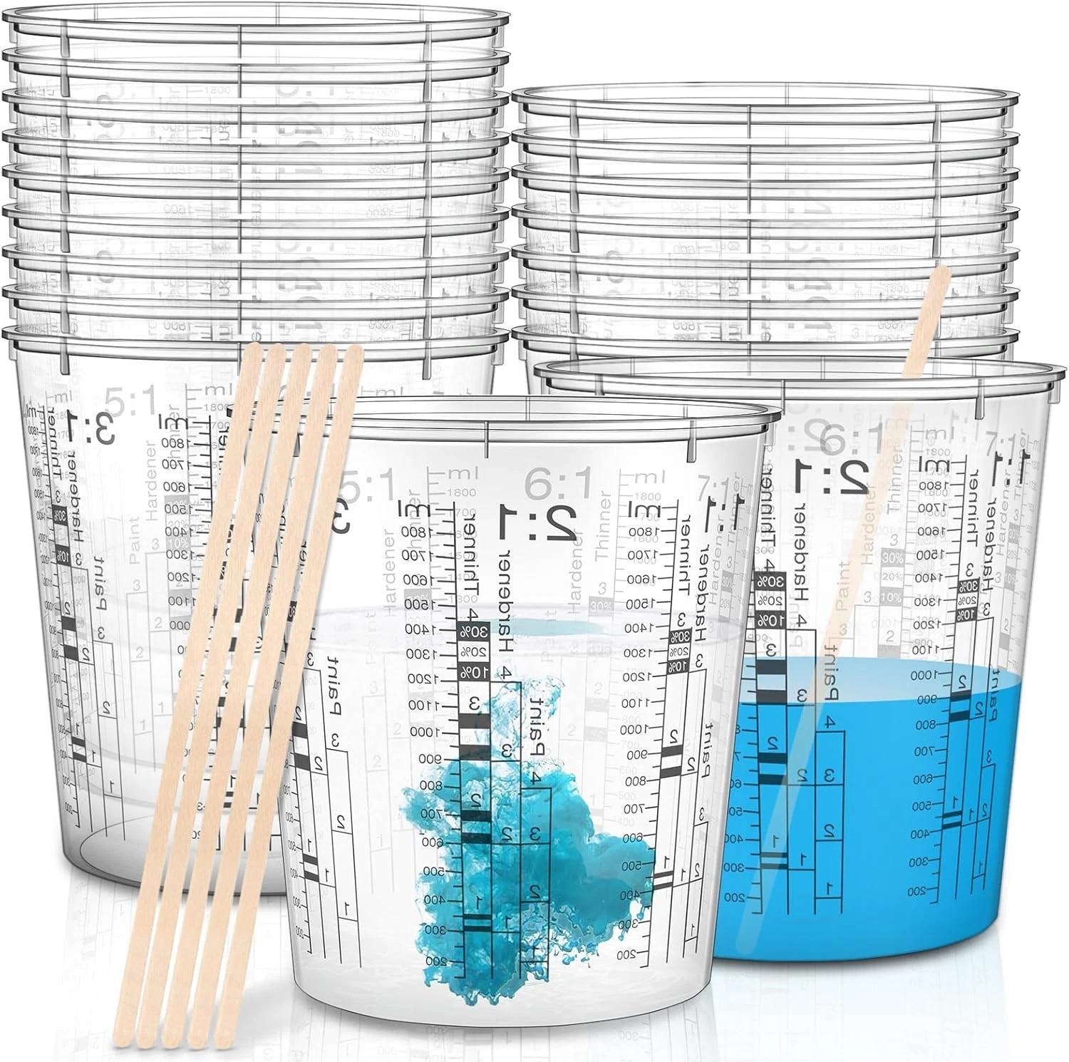 24 Pcs 64 oz 1800 ml Paint Measuring Cups Mixing Cups W/ Graduated