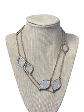 Charming Charlie Goldtone Chain Necklace White Filigree Stations 34-37 inches