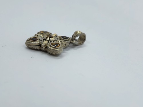 Pre-Owned 925 Sterling Silver Ornate Cross Shaped Pendant with Citrine Gemstones - Picture 3 of 4