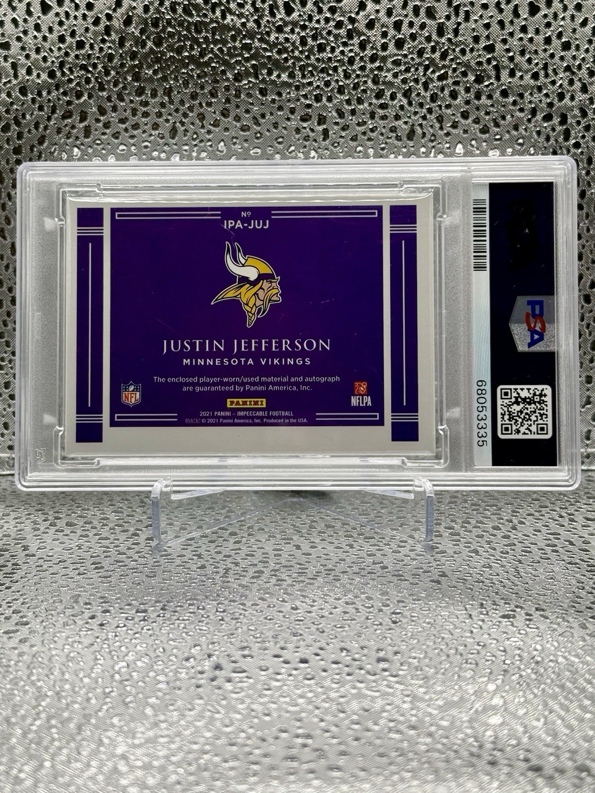 2021 Impeccable Justin Jefferson Immense Auto Game Used Worn Patch PSA 9/10 view 2