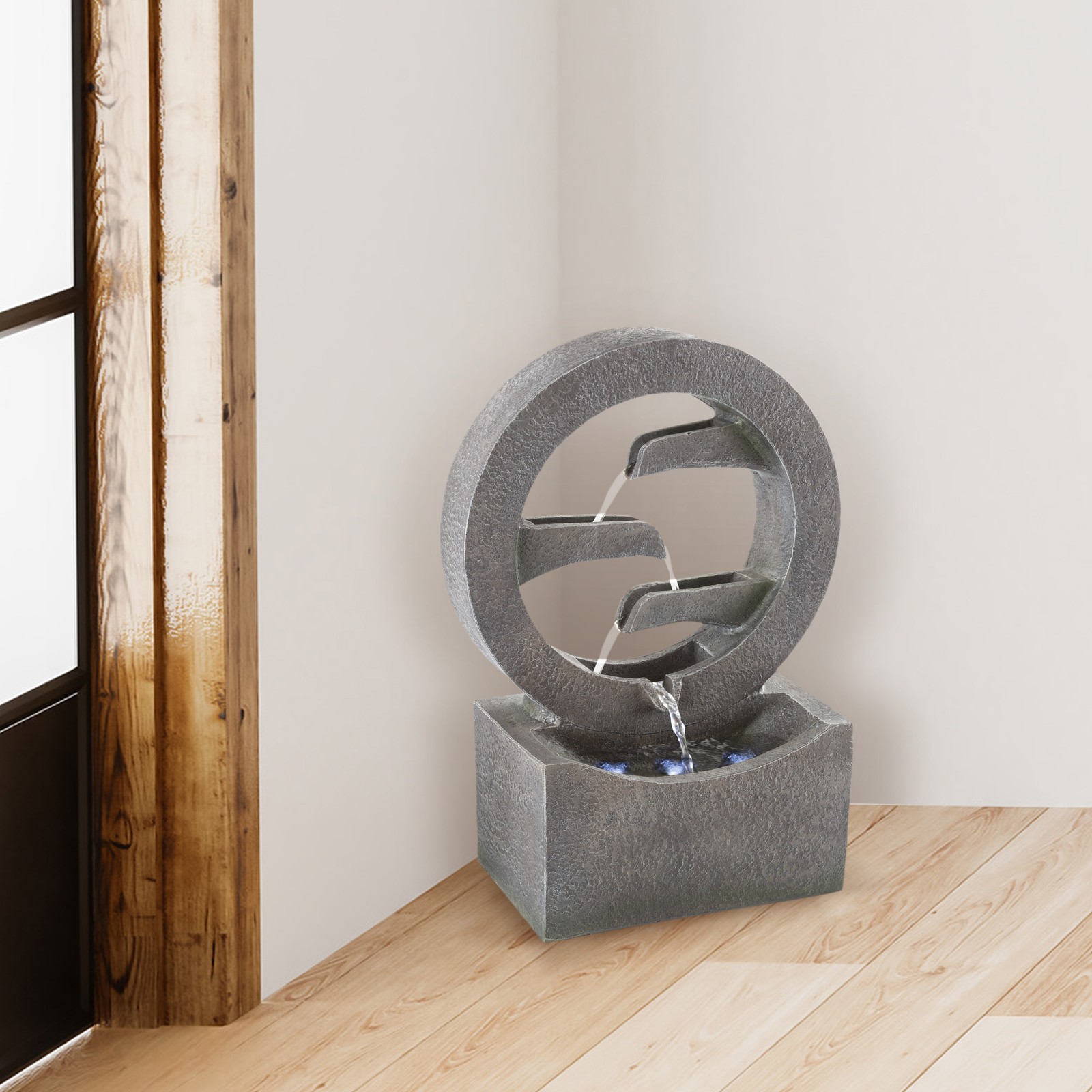 Round Cascade Fountain- 4 Tier Polyresin Waterfall with LED Lights