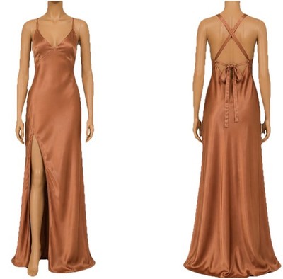 Show Me Your Mumu Anderson Maxi Dress Womens Small Copper Luxe Satin Open Back