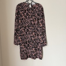 Calvin Klein Dress Size 38 UK 8-10 Pink Black Floral Shift Long Sleeve Occasion