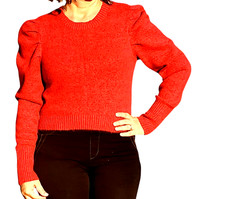 WILD FABLE Women's Red Knit Crop Sweater Medium Long Sleeve Round Neck