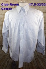 Club Room Men's Dress Shirt 17.5-32/33 LS Blue White Check Regular Fit Cotton