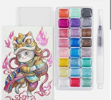 Lot of 10 Multicolor Watercolor Paint Set 24 Colors with Water Brush