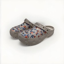 Crocs Classic Crafted Floral Clog Womens 6-9 Beige Flower Casual Slip On NEW