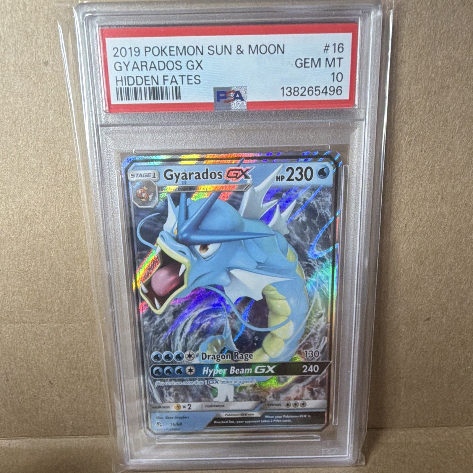 The Pokémon Company Gyarados GX Hidden Fates Ultra Rare Holo 16/68 PSA 10