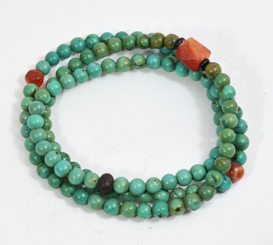 Qing Dynasty Natural Turquoise 108 Beads Mala Necklace | Tibetan Ancient Amulet - Image 2 of 4
