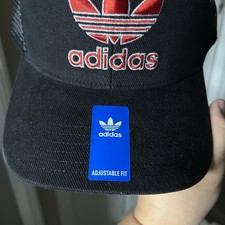 Brand New Adidas Trucker Snapback Cap Black With Red Adidas Logo
