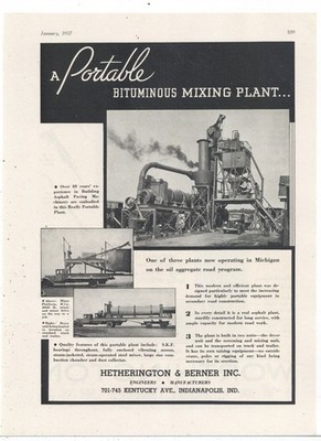 1937 Hetherington & Berner Co. of Indianapolis Ad: Bituminous Mixing Plant Pic