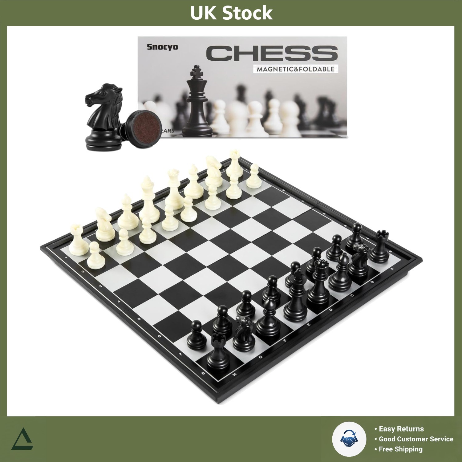 Folding Magnetic Chess Set - Portable Board Game for Kids & Adults - Black/White
