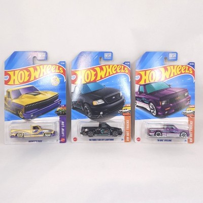 Hot Wheels Truck 3-Car Lot Bounce'n Bass Ford F-150 SVT Lightning GMC Syclone