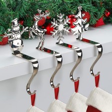 Christmas Stocking Holders for Mantle - Set of 4 Silver Hangers for Fireplace...