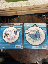 Dimensions Learn A Craft Embroidery Kits Butterflies  Flowers vintage pair