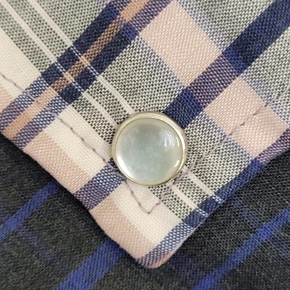 Camisa De Colección Ely Plains Perla-Botón a Presión Grande 23x31 Azul Beige Gris Y2K Foto 4 de 4