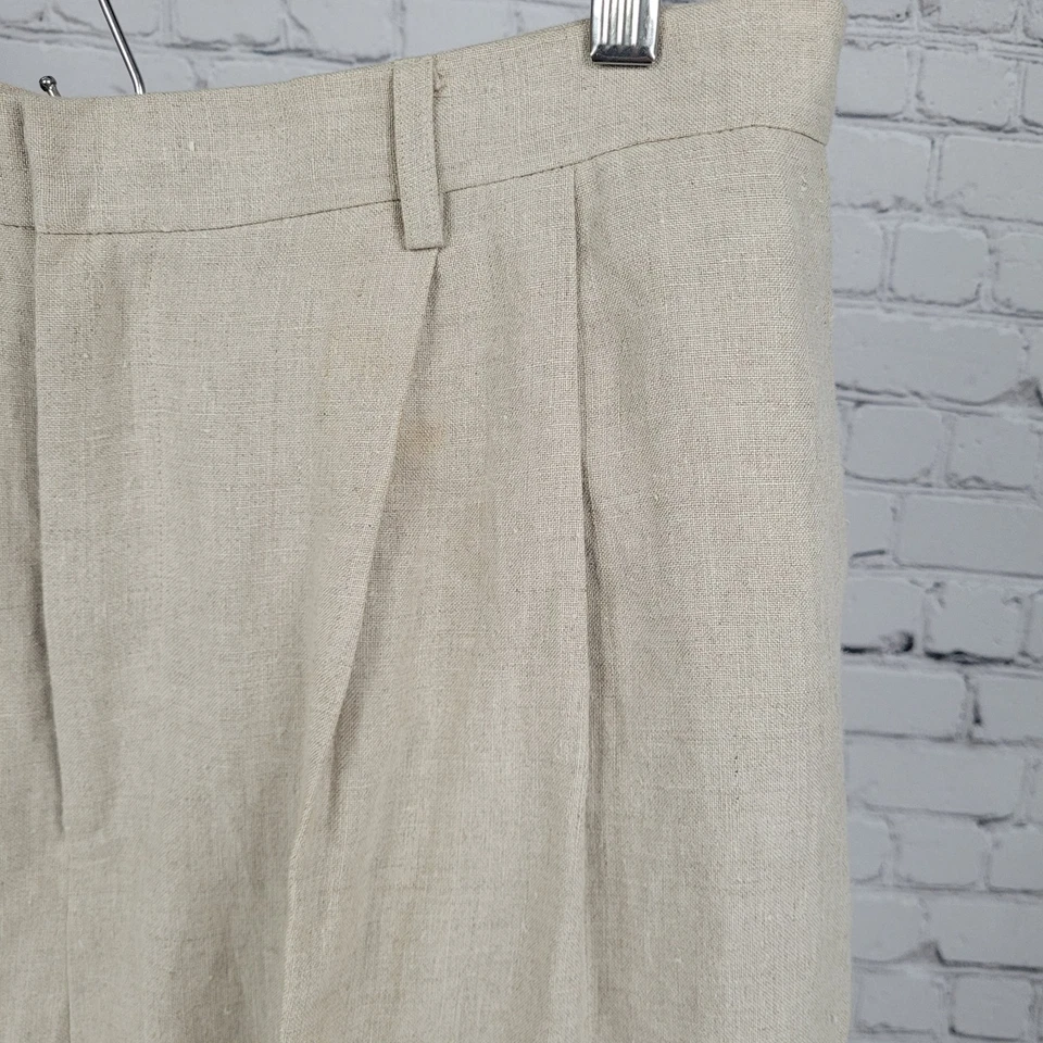 Pantalones Classiques Entier Beige 100% Lino Plisado Forrado Puños Cónicos 14 (30x31) Foto 4 de 4