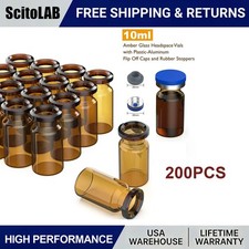 200Pcs 10ml Amber Glass Vials Headspace Vials w/ Flip Caps Sample Vials