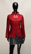 Vintage Y2K Chinese Red Mandarin Flower Embroidered Blouse Jacket Blazer Size L