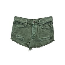 Free People We The Free Denim Shorts Womens 27 Olive Green Distressed Button Fly