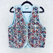 Vintage Cottagecore Vest Womens M Patchwork Denim Boho Costal Cowgirl Grandma